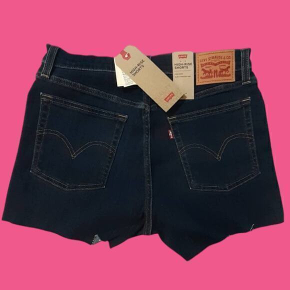 NEW LEVI'S Jean‎ Shorts Size 10 Dark Wash Denim Ultra High Rise Frayed Raw Hem - Picture 3 of 6